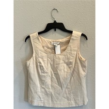 Vtg Miss Dorby Cream Linen Blend Tank Top NWT Minimalist Tailored Scoop Neck
