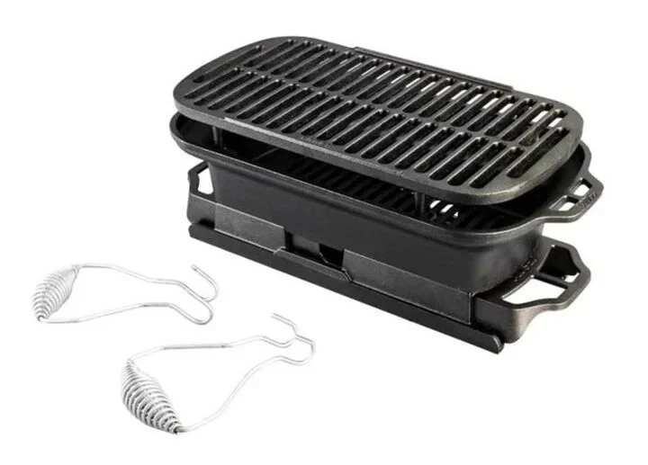 Mini barbecue rond Hibachi en plein air, portable, petit barbecue au charbon de bois, 100 % fonte, durable, porte à charbon, porte de tirant, idéal pour 2 personnes