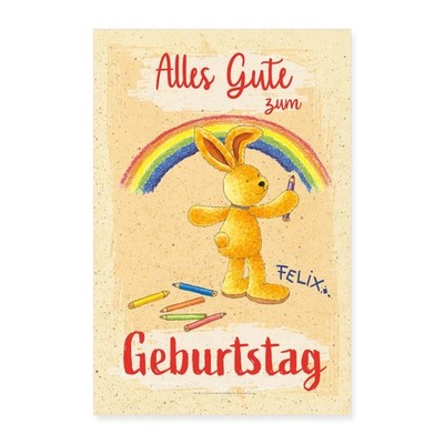 Felix der Hase Geburtstagsdesign Mit Regenbogen Poster 60x90 cm, One size, Weiß