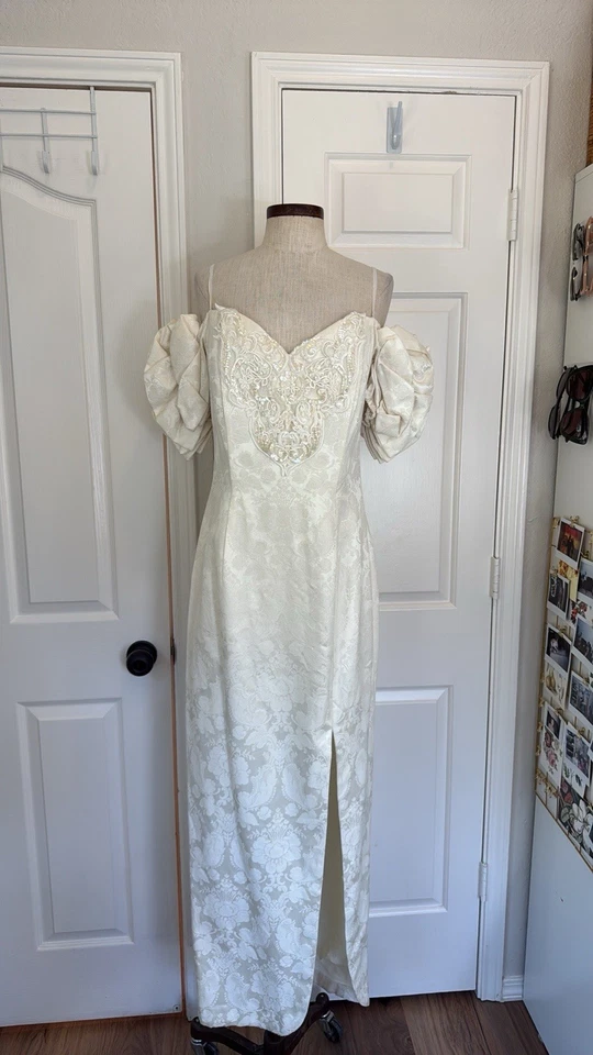 Vestido Gunne Sax años 90 embellecido manga volantes jacquard midi talla 10 usado Foto 2 de 4