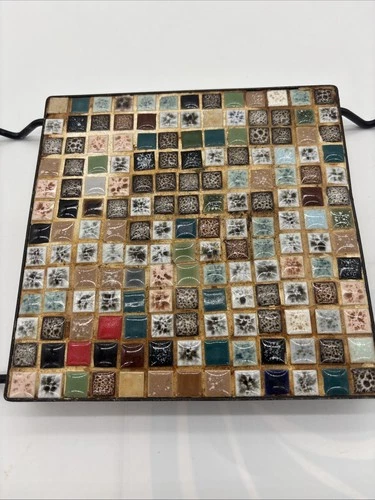 Vintage 1950s Kitschy Mosaic Tile Ceramic Trivet Plate Atomic age Retro Colorful image 13