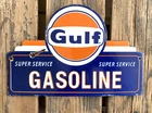 VINTAGE 12x8" GULF GASOLINE SUPER SERVICE PORCELAIN SERVICE PUMP STATION SIGN