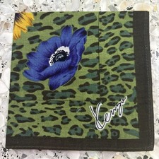 ART VTG JAPAN GREEN BLUE FLOWER HANKERCHIEF WOMAN POCKET SQUARE COTTON 20" W283