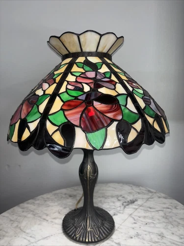 Tiffany Style Vintage Stained Glass Lamp With Base