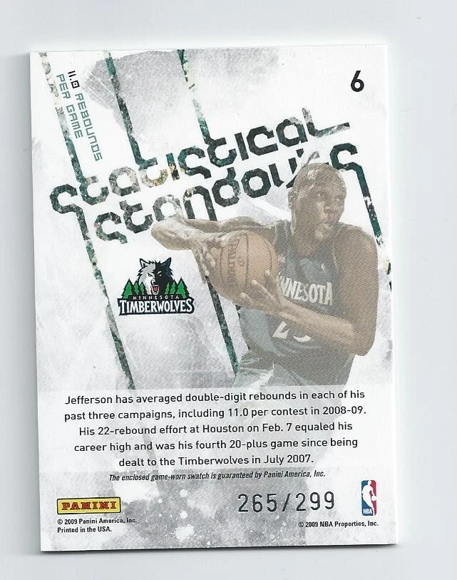 Al Jefferson 2009-10 Rookies and Stars Statistical Standouts Insert Jersey Card - Image 2 of 2