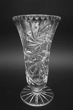 Crystal Vase Pinwheel Deep Hand Cut Footed  From Bohemia  8"