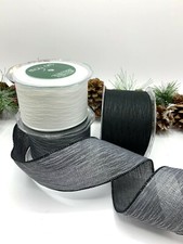 2.5" wired edge monochrome ribbons black white grey tree bow wreath gift funeral