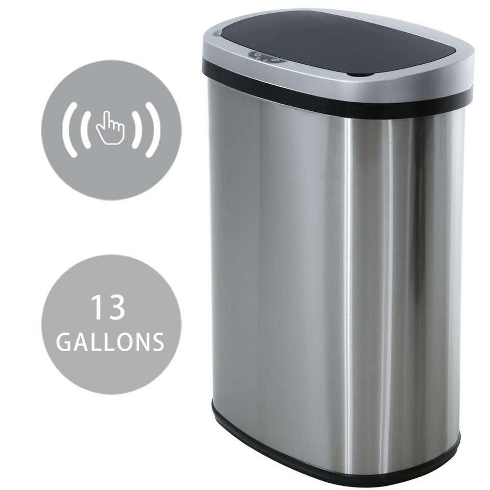13 Gallon Kitchen Trash Can Automatic Touch Free Garbage Can with Lid ...