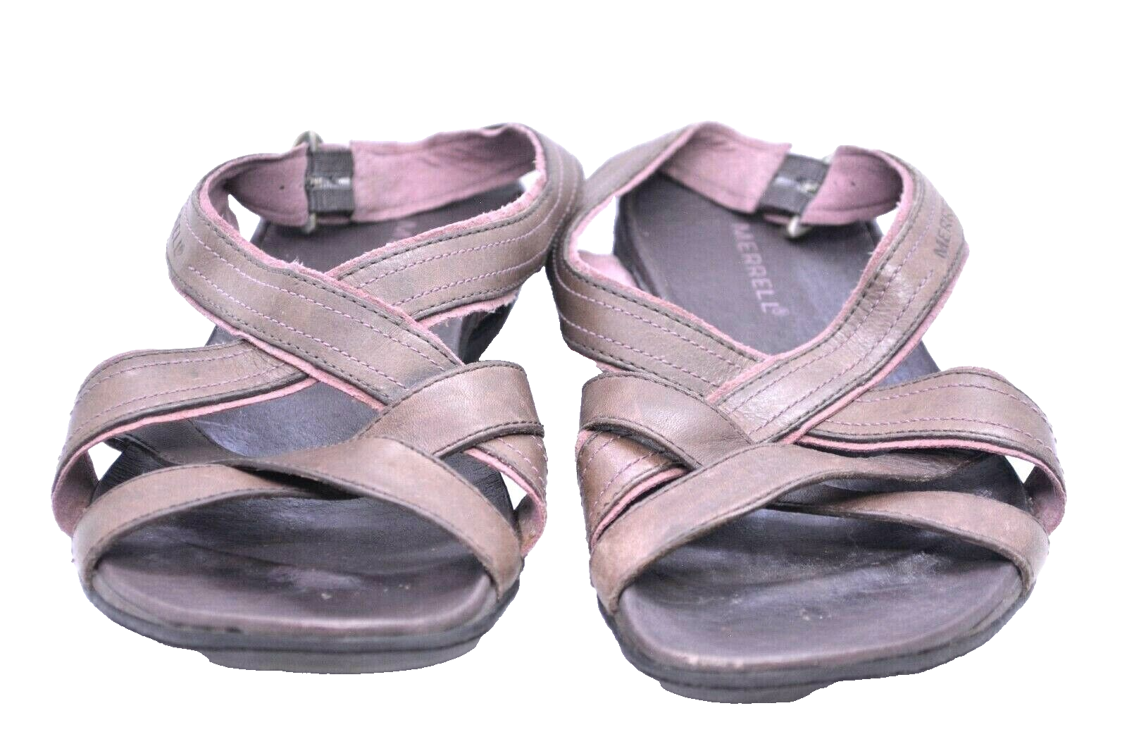 Sandali Merrell donna fagotto mogano marrone pelle cinturino a croce criss US 8