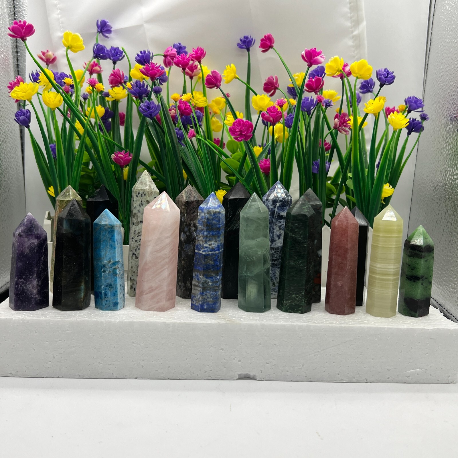 18pcs Natural mix  Material Quartz Obelisk Wand Crystal Tower Point Healing