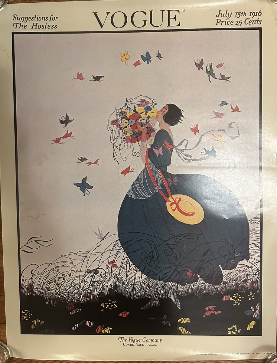 Vogue Poster Art Deco Print Cover July 15th 1916 Lady Butterfly