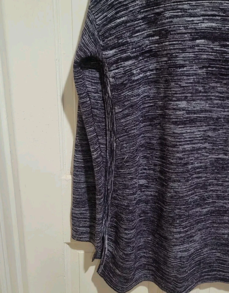 Ellen Tracey 紫色/灰色条纹套衫毛衣束腰长袖开衩 L 码 — 第 4/4 张图片