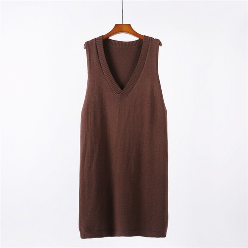 Damen Strick Weste Solide Tank Tops Ripp Saum Midikleid V-Ausschnitt Locker Freizeit - Bild 21 von 22
