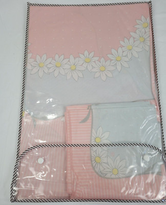 NEW Zucchi 70'' Round Tablecloth Pink Stripes & Dots w/Daisies & 8 Napkins Italy