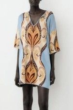 Zara Jacquard Mini Dress Oversized Knit Tunic Boho Womens Size M