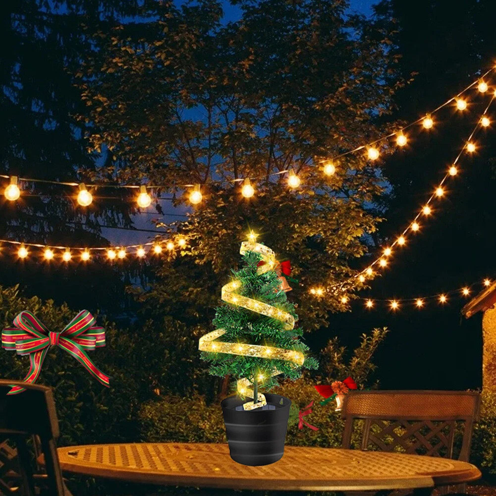 Waterproof Spiral String Christmas Tree Solar Decor Stake Lamp for