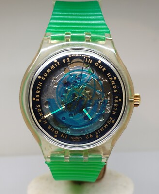 SWATCH Automatik Uhr Eta 2840 Earth Summit 1992 läuft 