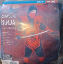 Complete Ninja Costume Red Black Fun World Child Boys M 8 NEW  No sword 