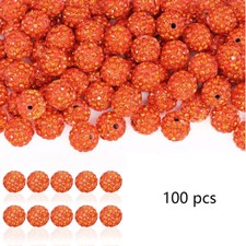 100pcs 10mm Rhinestone Beads Orange Shiny Round Shamballa Ball for Crafting
