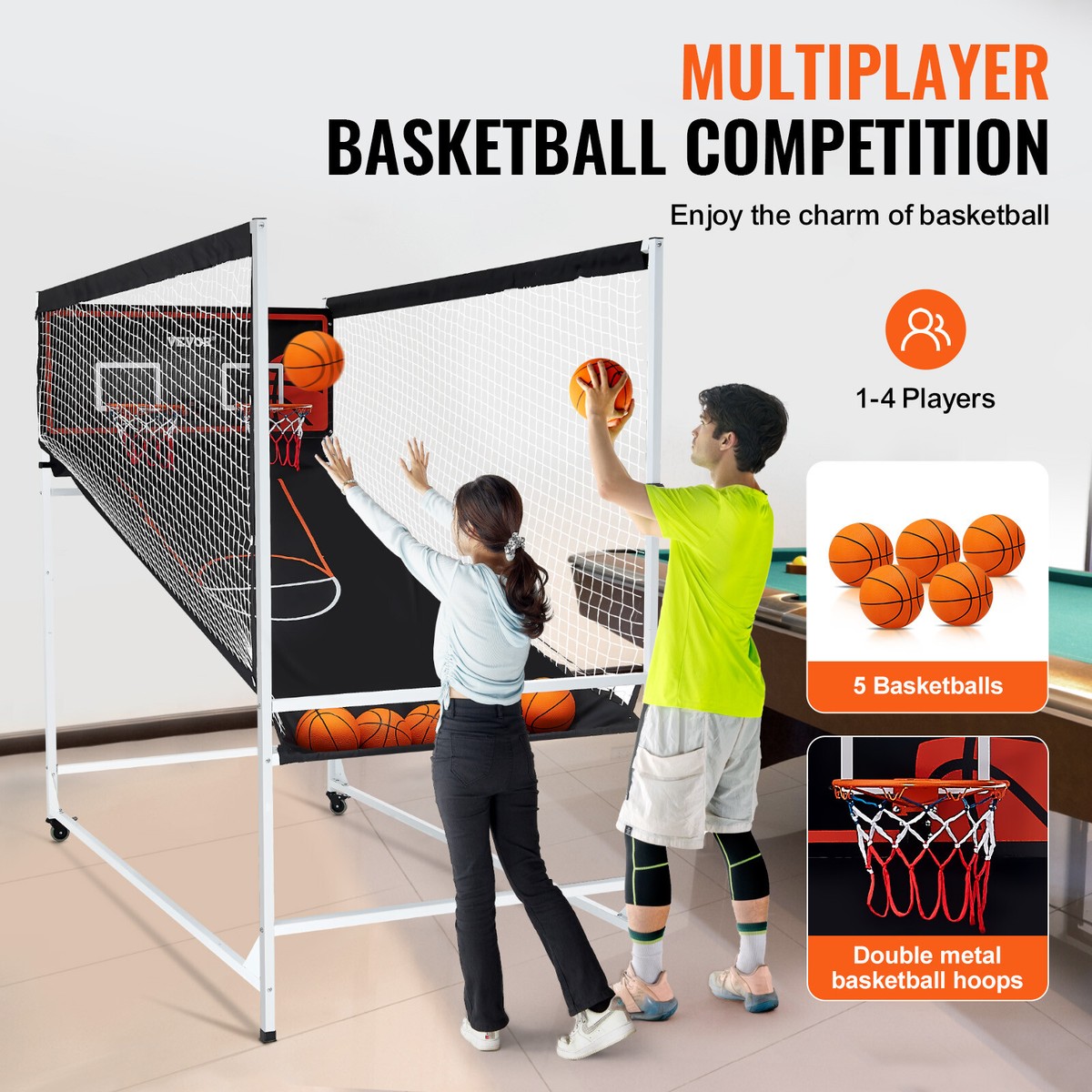 Jeu De Basketball Arcade VEVOR Double Panier - 2 Joueurs - Intérieur - 5 Ballons