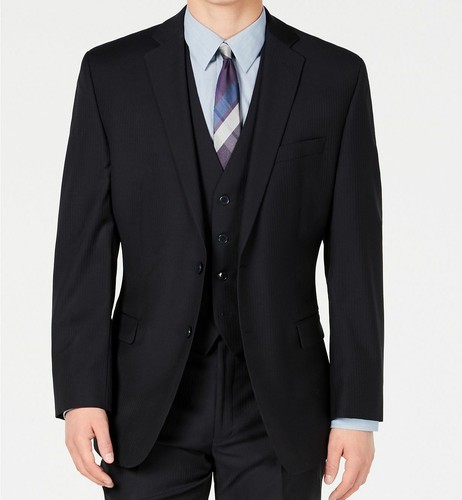 $550 Calvin Klein 40R Para Hombre Calce Ceñido Azul X traje de Abrigo  Chaqueta Blazer de lana a rayas | eBay