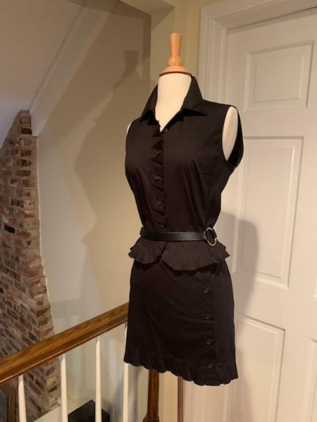 Prada Black Mini Skirt Set Sleeveless Scalloped Accent 44/8