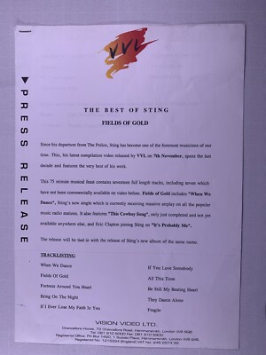 Sting The Police Press Release Original Vision Video Ltd Fields Of Gold 1994