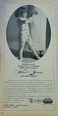 1965 Mommies dress kids in silver spoon girls pajamas Vintage fashion Ad