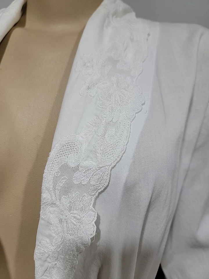 Neiman Marcus Made Italy Vintage Cotton Embroidery Trim Women's Size M Robe #CB8 - Image 3 of 4