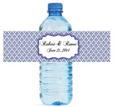 100 Baroque Navy Color Wedding Anniversary Engagement Party Water Bottle Labels