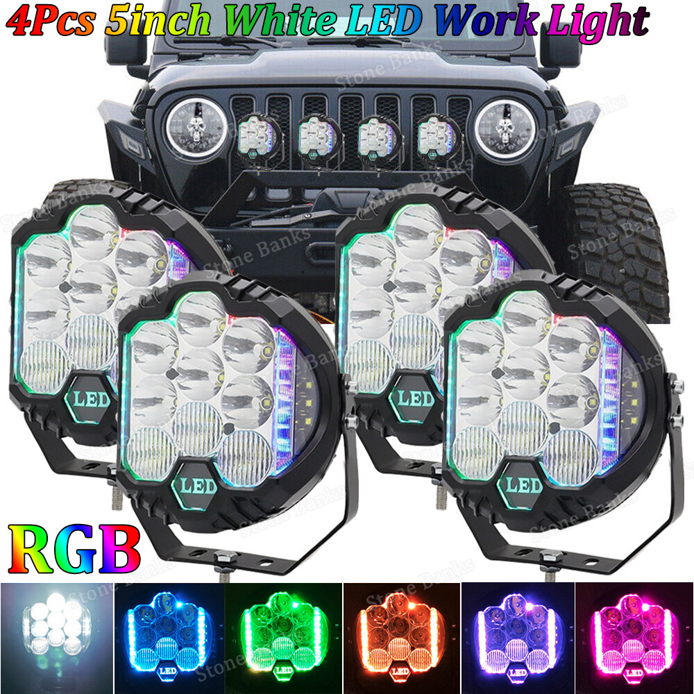4X RGB 5inch LED Work Light Car Pods Spot Flood Combo Offroad Driving Fog Lamps