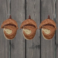 Mini Acorn Nut Embroidered Patch — 3-Pack — Iron On