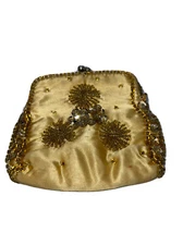 Vintage Yellow Beaded Womans Clutch Change Purse Wallet