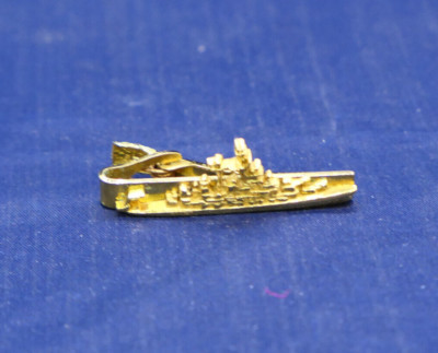 Vintage Navy BATTLESHIP Tie Bar Gold Tone