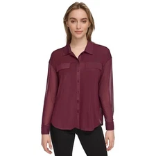 Calvin Klein Modern Essentials Sheer Button Down Top Blouse XL