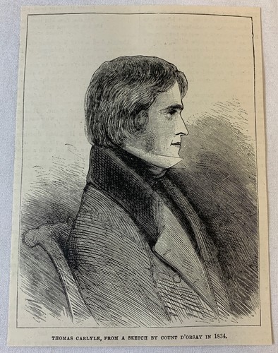 1887 magazine engraving~ THOMAS CARLYLE from Count D'Orsay sketch, 1834