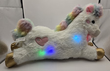 FAO Schwarz 15" Glow Brights Plush Toy LED Light Up Unicorn White w/Rainbow Mane