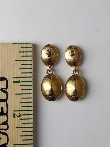 Vintage HTF Napier Crystal Rhinestone Drop Dangle Pierced Gold Tone Earrings - Picture 5 of 5