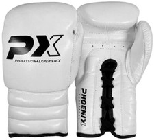 PX Wettkampf Boxhandschuhe Leder weiß  Gepol...