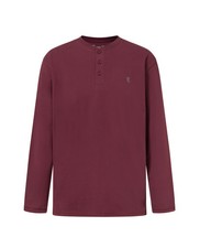 Herren Schlafanzug-Shirt Langarm Baumwolle Jersey Uni Rot 7536 El B&uacute;ho Nocturno