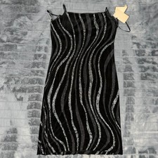 Jodi Kristopher Womens Black Silver Glitter Wavy Stripe Bodycon Dress Large NWT
