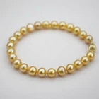AAAA 7.5-8” 8-9mm Natural real round south sea golden pearl bracelet 14K GOLD