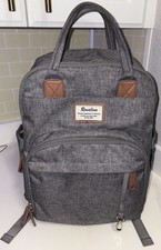 Ruvalino Diaper Bag Backpack Gray Weathered Fabric Tan Leather Accents