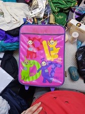 Vintage Teletubbies Green Purple Rolling Suitcase Travel Luggage Carry On Tote
