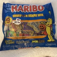 Haribo Halloween Sweet or Scary Mix 21.1 OZ NIP 45 Mini Bag Ghostly Gummies Bats