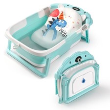 Baby Bathtub,Collapsible Baby Bath Tub with Thermometer Soft Floating Cushi...