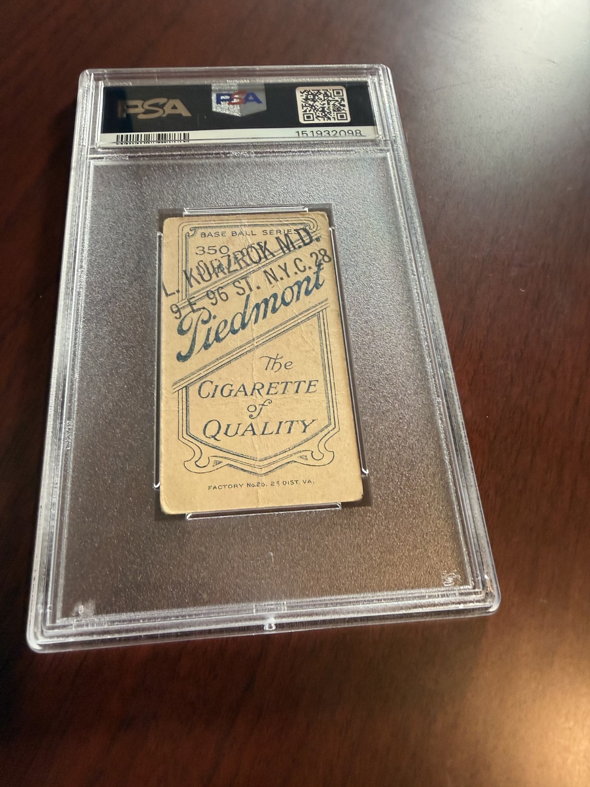 1909-11 T206 Piedmont 350 Rube Marquard Portrait Rookie Card HOF. PSA 1(mk) view 2