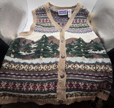 North Crest Women's Fair Isle Sweater Vest S Multicolor Button Graphic