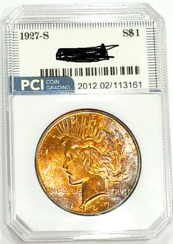 1927-S Rare Date  Peace Dollar Gem BU Lustrous Rainbow Color Toned Sharp Coin