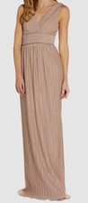 Adrianna Papell Women Pink Pleated Embellished Metallic Sleeveless Gown Dress 16